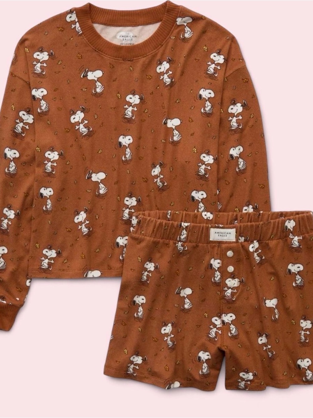 American Eagle Outfitters Women’s Snoopy Orange Pajama Set